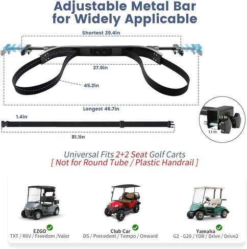 Golf Cart Bag Holder Bracket Upgraded Metal Attachment for 2+2 Rear Seat with 1 Inch Square Rail Golf Cart, No Drilling Required Golf Bag Rack for EZGO Club Car Yamaha Included All Hardware in Kuwait