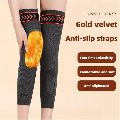 Wool Knee Pads Support Brace Winter Warm Thermal Knee Warmers Sleeve for Pain Relief Ski Cycling Running for Ski Cycling(Gold Velvet-Black,M) in Kuwait