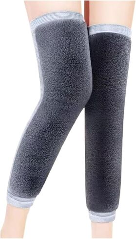 Winter Warm Knee Pads for Women Men Cold Leg Kneepad Knee Support Rabbit Fur Running Protector for Ski Cycling(Long Grey,S) in Kuwait