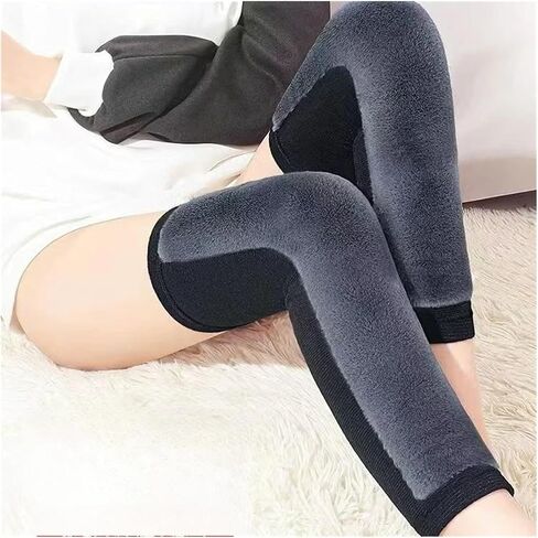 Winter Warm Knee Pads for Women Men Cold Leg Kneepad Knee Support Rabbit Fur Running Protector for Ski Cycling(Long Grey,S) in Kuwait