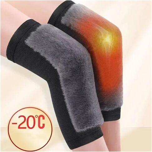 Winter Warm Knee Pads for Women Men Cold Leg Kneepad Knee Support Rabbit Fur Running Protector for Ski Cycling(Long Grey,S) in Kuwait