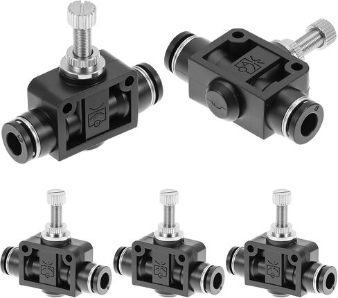 QWORK 1/4 Copper Air Flow Control Valve with Push-to-Connect Fitting, 1/4" Tube OD, Union Pneumatic Speed Control Flow Controller, 5 Pack in Kuwait