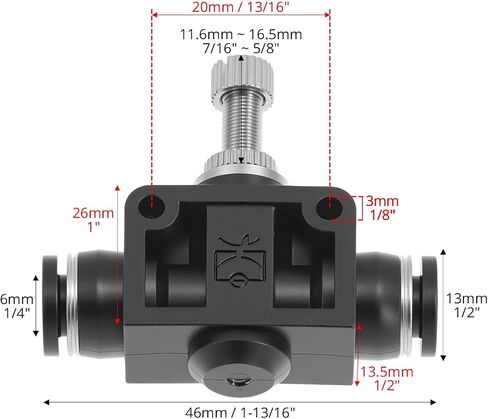 QWORK 1/4 Copper Air Flow Control Valve with Push-to-Connect Fitting, 1/4" Tube OD, Union Pneumatic Speed Control Flow Controller, 5 Pack in Kuwait