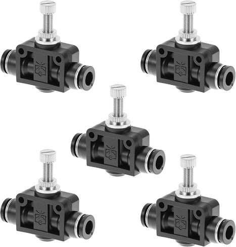 QWORK 1/4 Copper Air Flow Control Valve with Push-to-Connect Fitting, 1/4" Tube OD, Union Pneumatic Speed Control Flow Controller, 5 Pack in Kuwait