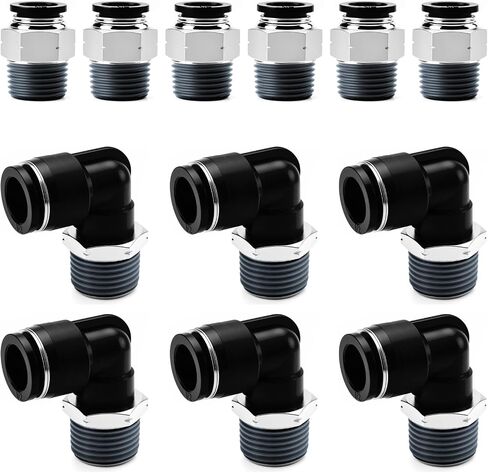 Pneumatic 1/2 Push to Connect Fittings Male Thread Elbow and Straight Combination Air Line Quick Connect Fittings 1/2"OD x 1/2"NPT Quick Connect Air Hose Fittings (Pack of 12) in Kuwait