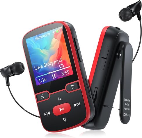 64GB MP3 Player Bluetooth 5.3 with Clip, HiFi Sports Music Player, 1.5 Inch Screen MP3 Player for Kids with Physical Buttons, FM Radio/Pedometer/Voice Recorder, Weighs Only 28g, TF Card Up to 128G in Saudi Arabia