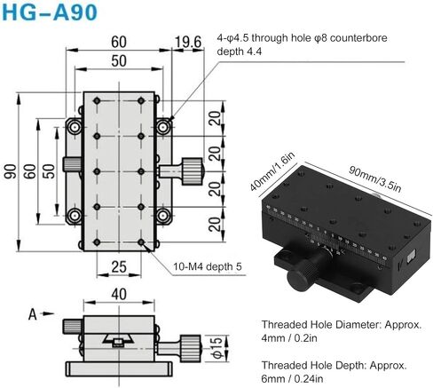HG A90 مرحلة التشذيب اليدوية ذات المحور X - منصة دقيقة مقاس 40 × 90 مم للأدوات البصرية وأدوات القياس in Kuwait