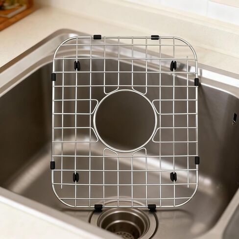 Kitchen Sink Bottom Grid in 304 Stainless Steel, Sink Grate with Center Drainage Hole, Anti-Rust Protective Rack for Kitchen Basin, 13.8 x 11.8 in in Kuwait