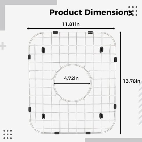 Kitchen Sink Bottom Grid in 304 Stainless Steel, Sink Grate with Center Drainage Hole, Anti-Rust Protective Rack for Kitchen Basin, 13.8 x 11.8 in in Kuwait
