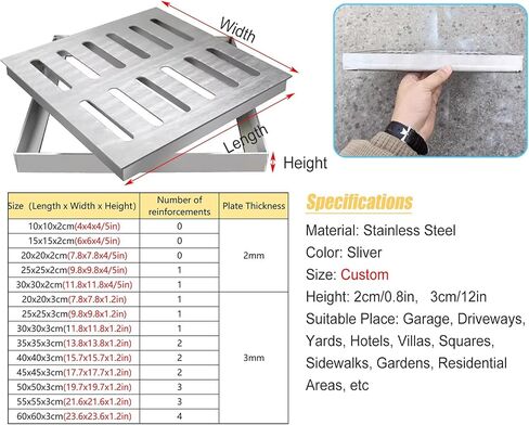 Stainless Steel Drain Grate & Frame - Anti-Slip Outdoor Floor Cover for Garden & Yard, 25x25x3cm (9.8x9.8x1.2in), Durable Water Drainage Solution, Essential Drainage Accessory in Kuwait