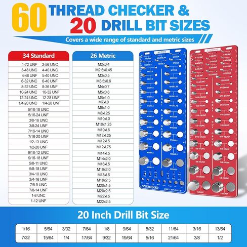 Upgrade Thread Checker, 80 Nut and Bolt Thread Checker 34 Standard and 26 Metric and 20 Drill Bit Gauge, Suitable for Nut Bolt Size Finder Classification in Kuwait