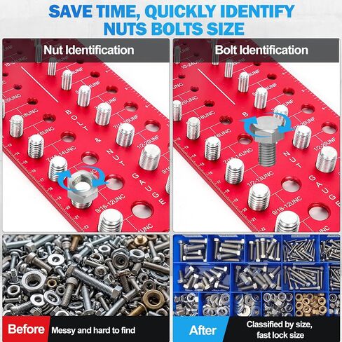 Upgrade Thread Checker, 80 Nut and Bolt Thread Checker 34 Standard and 26 Metric and 20 Drill Bit Gauge, Suitable for Nut Bolt Size Finder Classification in Kuwait