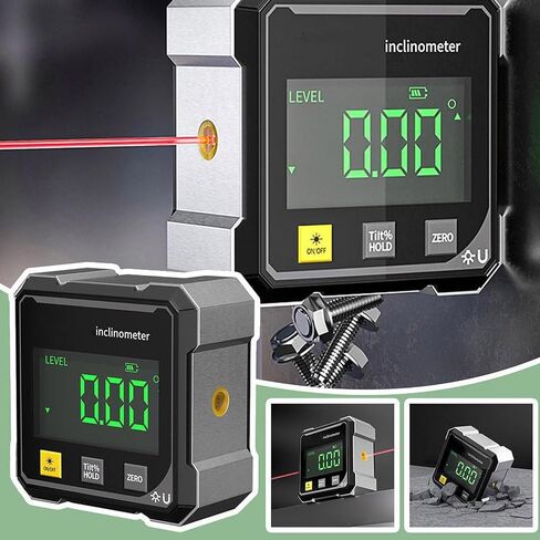 أداة منقلة لتحديد الزوايا بالليزر الرقمية من Sakerplus، أداة قياس عالية الدقة 4 × 90 درجة مع شاشة LED كبيرة، قاعدة مغناطيسية، قابلة لإعادة الشحن عبر USB للأعمال الخشبية، والأعمال المعدنية، والبناء والأعمال اليدوية in Kuwait