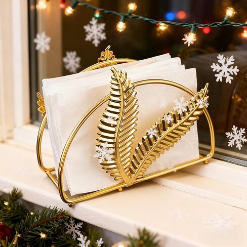 Iron Golden Leaf Tabletop Napkin Holder - Decorative Leaf Motif | For Restaurants, Bars, Hotels & Home Kitchen in Kuwait