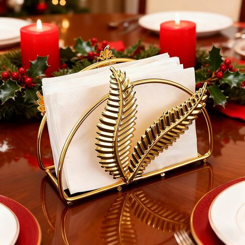 Iron Golden Leaf Tabletop Napkin Holder - Decorative Leaf Motif | For Restaurants, Bars, Hotels & Home Kitchen in Kuwait