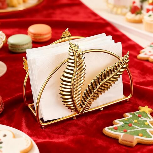 Iron Golden Leaf Tabletop Napkin Holder - Decorative Leaf Motif | For Restaurants, Bars, Hotels & Home Kitchen in Kuwait