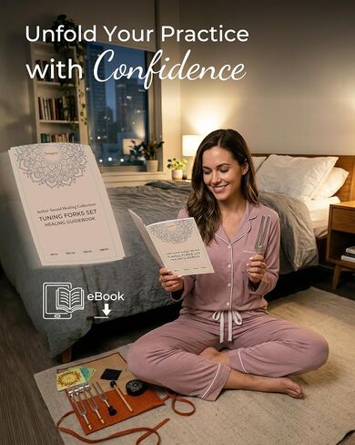 Tuning Forks for Healing Set - 4 Frequencies (128Hz, 136.1Hz, 432Hz, 528Hz) with Gem Foot, Visual Mandala Cards - Premium Sound Therapy Kit for Mindful Relaxation, Anxiety Relief & Holistic Wellness in Kuwait