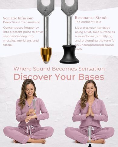 Tuning Forks for Healing Set - 4 Frequencies (128Hz, 136.1Hz, 432Hz, 528Hz) with Gem Foot, Visual Mandala Cards - Premium Sound Therapy Kit for Mindful Relaxation, Anxiety Relief & Holistic Wellness in Kuwait