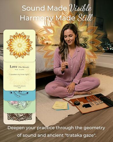 Tuning Forks for Healing Set - 4 Frequencies (128Hz, 136.1Hz, 432Hz, 528Hz) with Gem Foot, Visual Mandala Cards - Premium Sound Therapy Kit for Mindful Relaxation, Anxiety Relief & Holistic Wellness in Kuwait