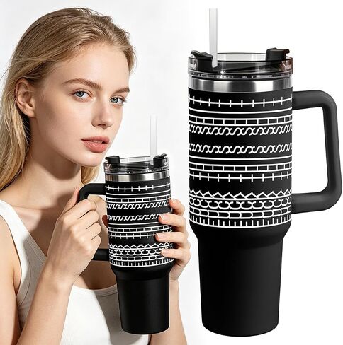 40oz Stainless Steel Insulated Tumblers With Lids And Straws, Large Tumbler With Handles, Travel Cold Coffee Tumbler Mug, Water Bottles, Hot Drinking Cup, Unique Birthday Gift for Women Men, White in Kuwait