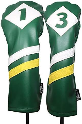 Majek Retro Golf Headcovers Green White and Yellow Vintage Leather Style 1 & 3 Driver and Fairway Head Cover Fits 460cc Drivers Classic Look in Kuwait
