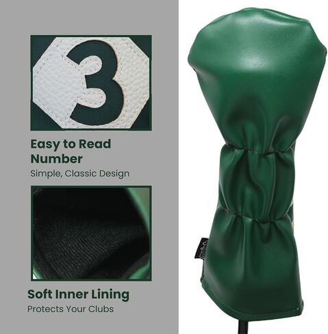 Majek Retro Golf Headcovers Green White and Yellow Vintage Leather Style 1 & 3 Driver and Fairway Head Cover Fits 460cc Drivers Classic Look in Kuwait