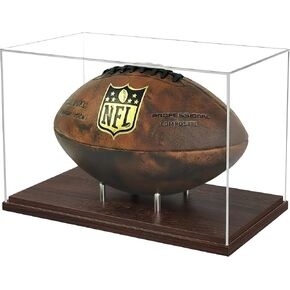 Happyseason Football Display Case, Walnut Wood Base, One-Piece Acrylic, Stainless Steel Rods, Clear Signed Football Holder, Full Size Autograph Football Display Stand, No Assembly Needed in Saudi Arabia