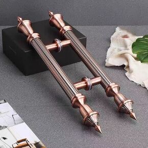 مقابض أبواب فرنسية بقطر أنبوب 1.5 بوصة - سحب دفع مزدوج الجوانب للمقاهي ومتاجر البيع بالتجزئة، لمسة نهائية برونزية حمراء، أجهزة منزلقة 150 سم (59 بوصة) in Kuwait