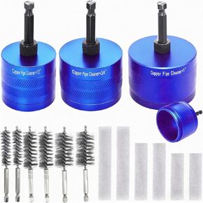 1/2" & 3/4" & 1" Metal Copper Pipe Cleaner Kit with Heavy-Duty Drill Attachment,6 Wire Bore Brushes & 6 Replaceable Blades, Tube Cleaning Tool for Plumbing in Kuwait