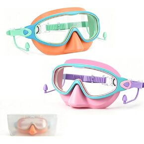 2 Pack Kids Swim Goggles with Nose Cover for Boys Girls 3-16, HD Wide View Anti Fog UV Leakproof Swimming Goggles in Saudi Arabia
