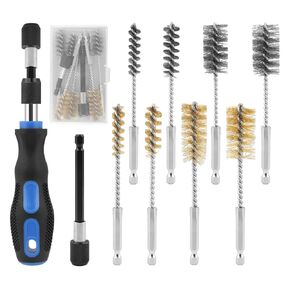 8 Pcs Wire Bore Brush , Stainless Steel & Brass Drill Wire Bore Cleaning Brushes with 1/4" Hex Shank for Power Drill, 3/8″, 1/2″, 3/4″, 7/8″, Includes Extension Rods & Screwdriver in Kuwait