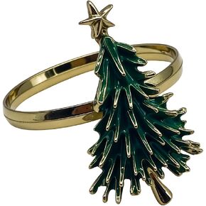 Christmas Tree Napkin Rings Set of 4, Gold Alloy Napkin Holders with Star Topper, Green Enamel Holiday Napkin Rings for Christmas Table Decor, Dinner Party Table Setting Accessories in Saudi Arabia