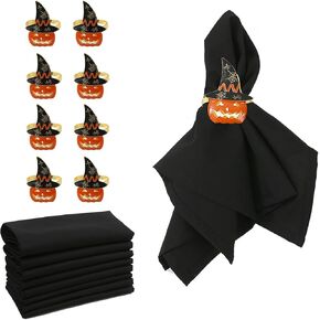 Halloween Cloth Napkins with Rings. 8 Black Napkins and 8 Napkin Rings of Pumpkins. Set of 16 pcs for Halloween Table Decorations.Funny,Horrible, Gorgeous(Black) in Saudi Arabia