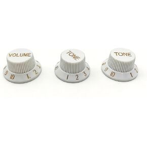 3 Pcs Electric Guitar Control Knobs Replacement Set (1 Volume & 2 Tone), White Top Hat Bell Knobs with Gold Numbers, Compatible with Squier Strat ST Electric Guitars in Kuwait