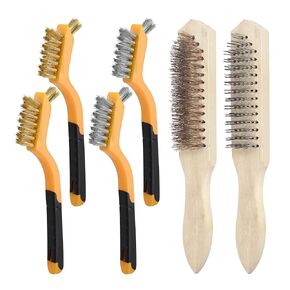 Wire Brush Set, 6Pcs Stainless Steel/Brass/Nylon Bristles with Curved Handle Grip, Heavy Duty Stainless Steel Wire Scratch Brush with Beechwood Handle for Rust, Dirt and Paint Cleaning in Saudi Arabia
