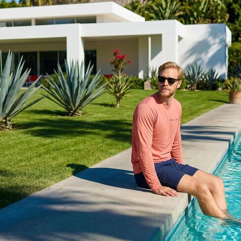 Reel Life Men's Jax Long Sleeve Shirt | UPF 50+ Sun Protection | Lightweight, Quick Dry, Breathable Top| Blooming Dahlia, Large in Kuwait