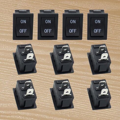 ON Off جولة الروك مفاتيح KCD1 20mm البسيطة 10 فولت DC دائرة صغيرة تبديل التبديل 10V للسيارات السيارات RV 2 دبوس التبديل 120V السلكية KCD1-10Pack (أسود) in Kuwait