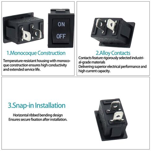ON Off جولة الروك مفاتيح KCD1 20mm البسيطة 10 فولت DC دائرة صغيرة تبديل التبديل 10V للسيارات السيارات RV 2 دبوس التبديل 120V السلكية KCD1-10Pack (أسود) in Kuwait