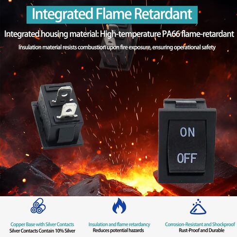 ON Off جولة الروك مفاتيح KCD1 20mm البسيطة 10 فولت DC دائرة صغيرة تبديل التبديل 10V للسيارات السيارات RV 2 دبوس التبديل 120V السلكية KCD1-10Pack (أسود) in Kuwait