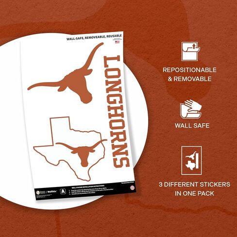 ملصق حائط قابل للإزالة من جامعة صبار الصحراء تكساس WallStix Longhorns UT Austin مقاس 11 × 17 ملصق من الفينيل للاستخدام الداخلي والخارجي (التصميم A) in Kuwait