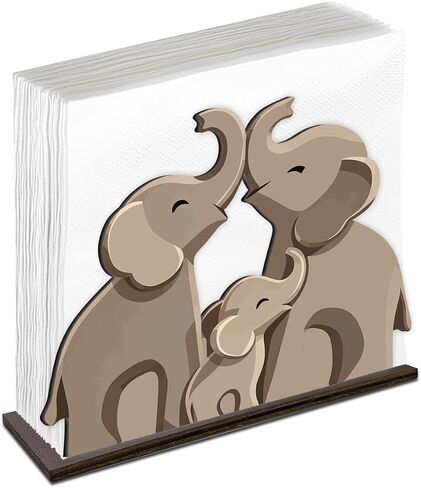 Elephant Wooden Napkin Holder, Family Baby Animal Tissue Dispenser, Elephant Decor for Table Kitchen Dining Room Party Home in Kuwait