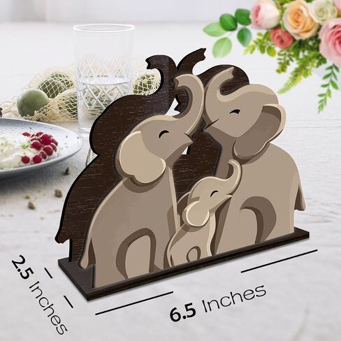 Elephant Wooden Napkin Holder, Family Baby Animal Tissue Dispenser, Elephant Decor for Table Kitchen Dining Room Party Home in Kuwait