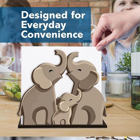 Elephant Wooden Napkin Holder, Family Baby Animal Tissue Dispenser, Elephant Decor for Table Kitchen Dining Room Party Home in Kuwait