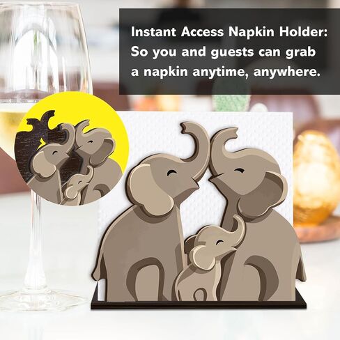 Elephant Wooden Napkin Holder, Family Baby Animal Tissue Dispenser, Elephant Decor for Table Kitchen Dining Room Party Home in Kuwait