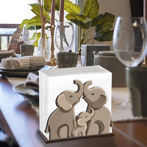 Elephant Wooden Napkin Holder, Family Baby Animal Tissue Dispenser, Elephant Decor for Table Kitchen Dining Room Party Home in Kuwait