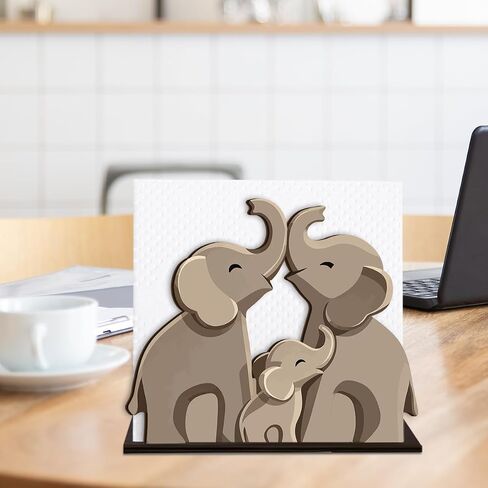 Elephant Wooden Napkin Holder, Family Baby Animal Tissue Dispenser, Elephant Decor for Table Kitchen Dining Room Party Home in Kuwait