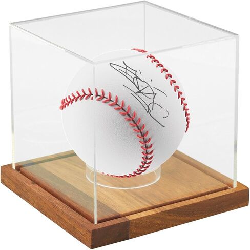 Baseball Display Case,Walnut Wood Base,Acrylic Baseball Case Display for Balls,Baseballs Holder Stand Cube Memorabilia Showcase Autograph Ball Protector for Official Size Ball in Kuwait