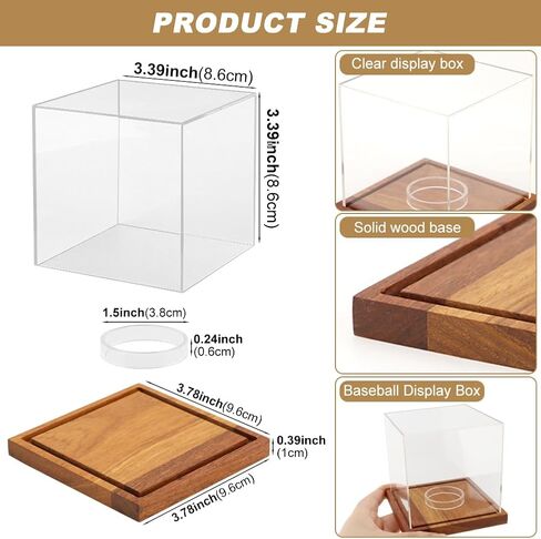 Baseball Display Case,Walnut Wood Base,Acrylic Baseball Case Display for Balls,Baseballs Holder Stand Cube Memorabilia Showcase Autograph Ball Protector for Official Size Ball in Kuwait