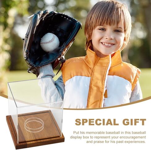 Baseball Display Case,Walnut Wood Base,Acrylic Baseball Case Display for Balls,Baseballs Holder Stand Cube Memorabilia Showcase Autograph Ball Protector for Official Size Ball in Kuwait