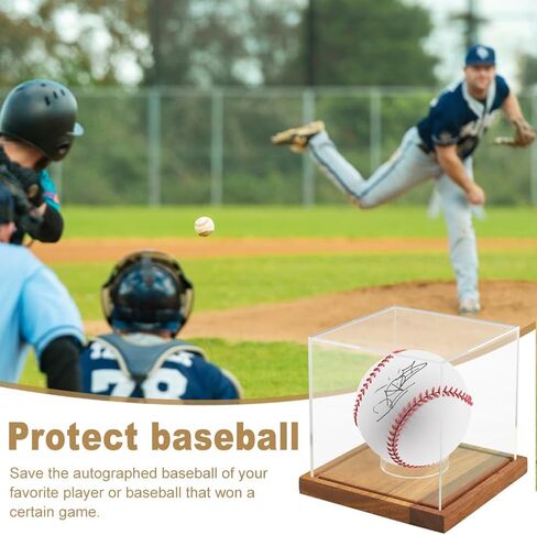 Baseball Display Case,Walnut Wood Base,Acrylic Baseball Case Display for Balls,Baseballs Holder Stand Cube Memorabilia Showcase Autograph Ball Protector for Official Size Ball in Kuwait